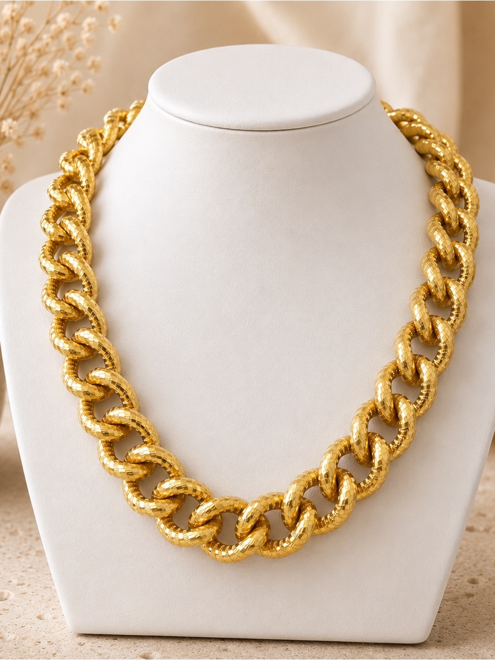 248. Vintage Erwin Pearl Oversized Runway/Collar Chunky Chain 80s Necklace 18”